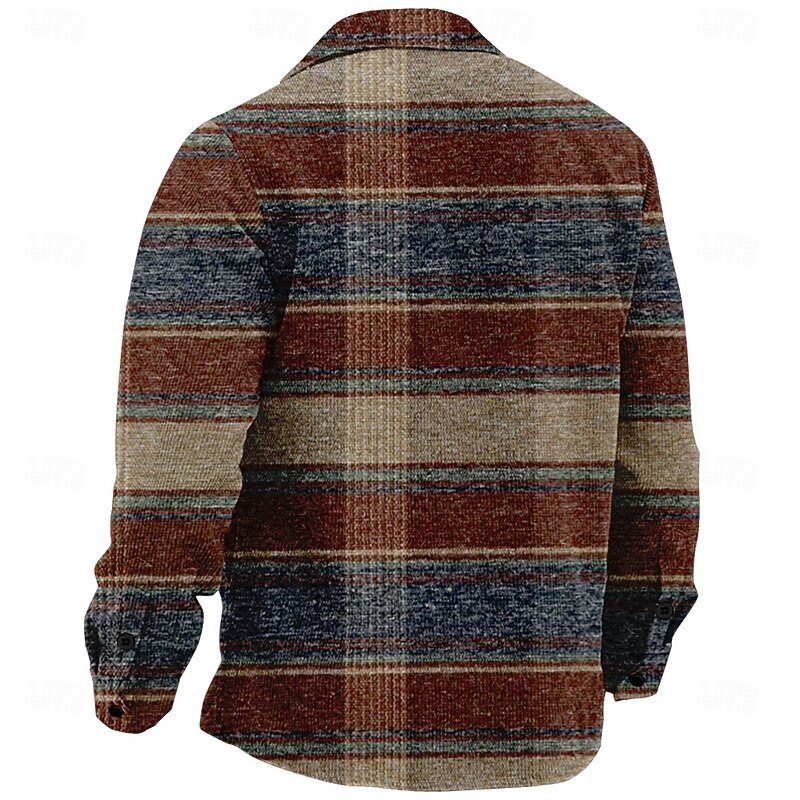 Men's Geometric Plaid / Check Shirt Jacket Overshirt Long Sleeve Casual Causal Casual Fall Winter Turndown Button Up Red2