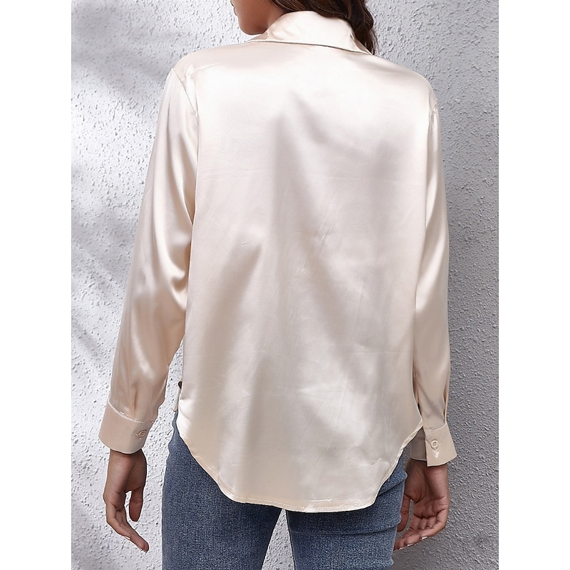 Women's Shirt Blouse Solid Color Basic Casual Long Sleeve V Neck Regular Tops Daily Buttons White Red Beige Summer Spring Fall3