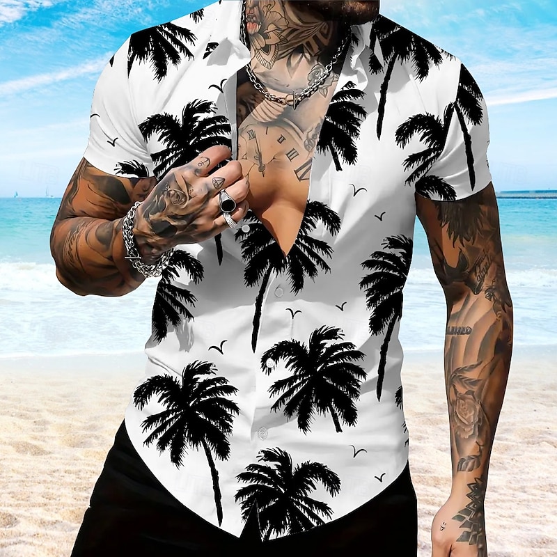 Men's Coconut Palm Casual Shirt Summer Hawaiian Shirt Aloha Shirt Short Sleeve Hawaiian Resort Vacation Casual White Blue Purple Green4