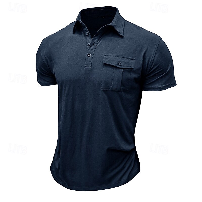 95% Cotton Men's Polo Shirts Golf Polos Shirts Work Casual Lapel Classic Short Sleeve Basic Modern Solid Color Buttons Pocket Spring & Summer Regular Fit Light Blue Gray Black White Polo