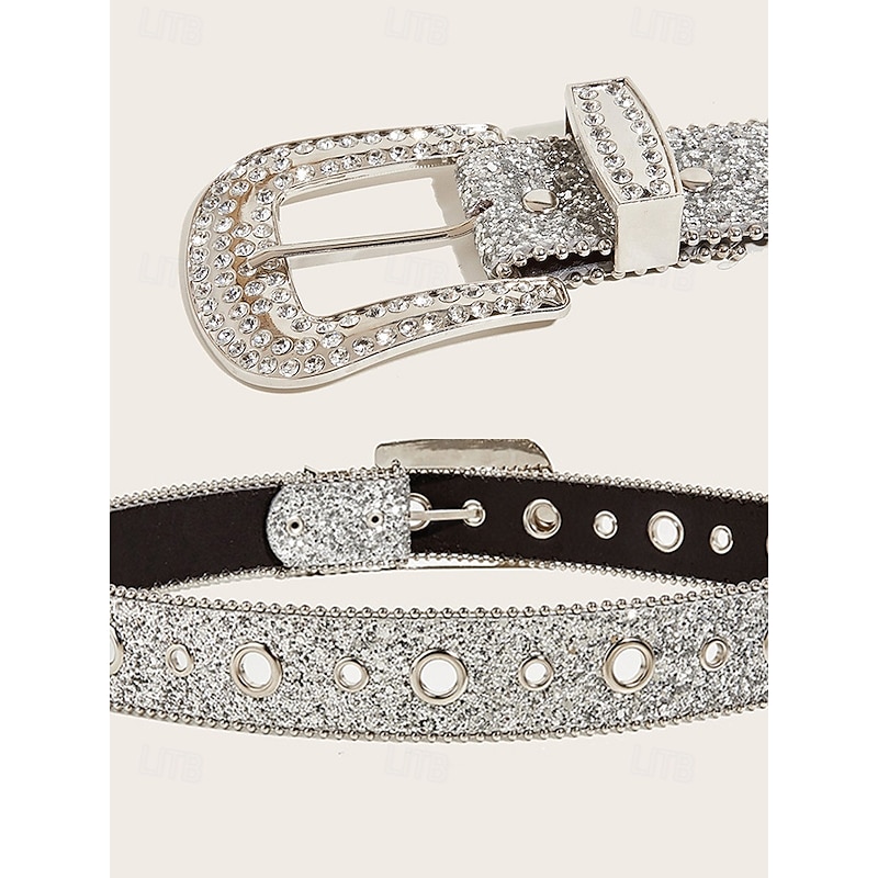 Women's Rhinestone Embellished Western Belt with Sparkling Buckle, Adjustable Fashion Belt for Jeans, Parties, and Casual Wear4