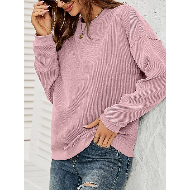 Women's Sweatshirt Casual Plain Street Dailywear Crew Neck Long Sleeve Pink Green Fall Winter2