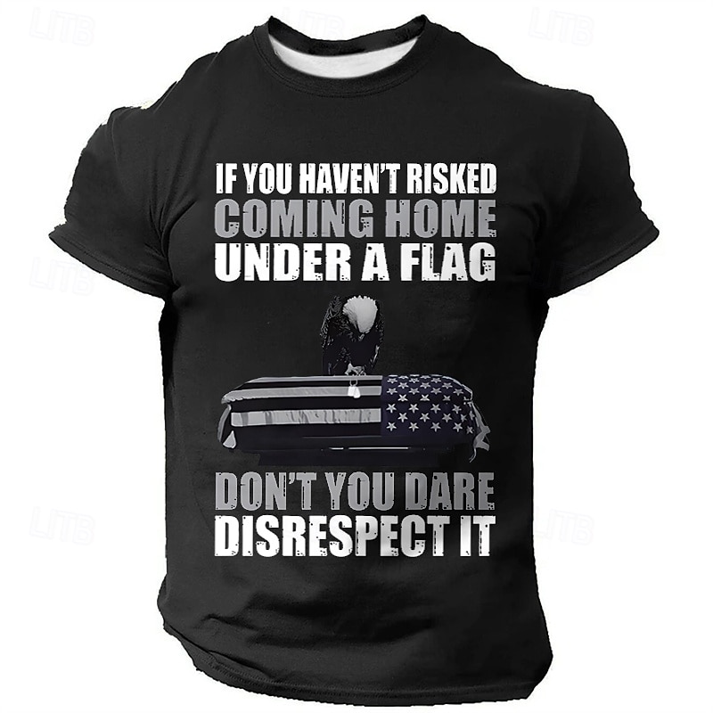 Veterans Day Men's Patriot Patriotic Veteran American US Flag T Shirt Short Sleeve T shirt 3D Print Crew Neck Shirt Daily Military Street Daily Black Red Blue Summer Spring Clothing Apparel S M L XL - Main Image