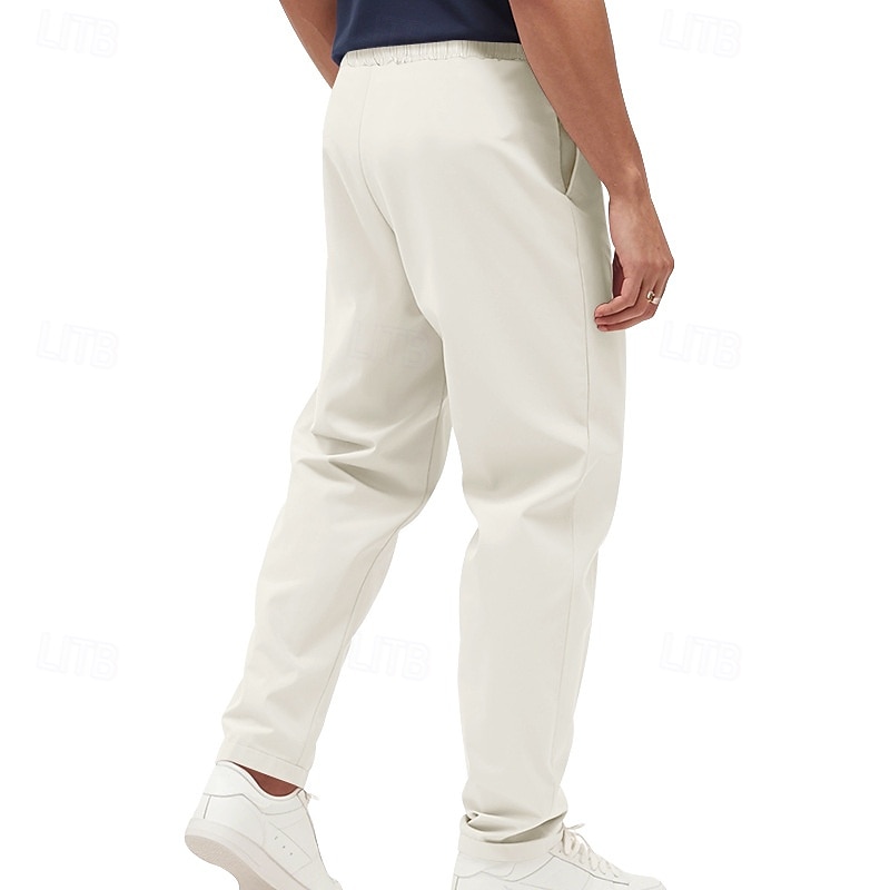 Men's Dress Pants Trousers Suit Pants Pocket Drawstring Elastic Waist Plain Comfort Wrinkle Resistant Full Length Wedding Party Business Fashion Basic Black White2
