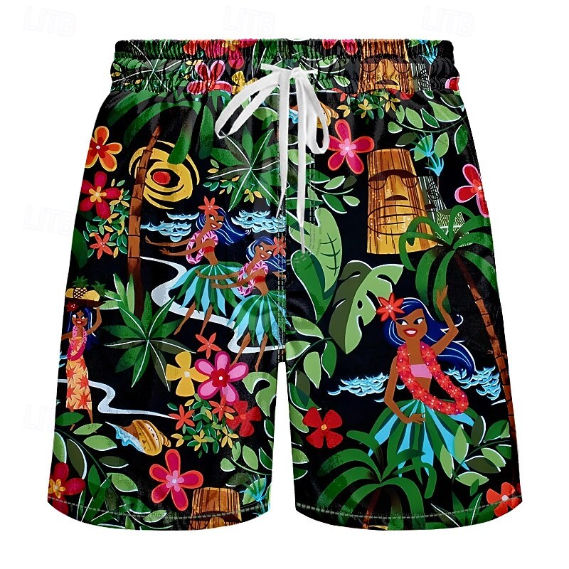 Men's Plants Tropical Flowers Swim Trunks Swim Shorts Board Shorts Mid Waist Streetwear Hawaiian Casual Daily Holiday Pocket Drawstring Elastic Waist Designer Clothing Apparel2