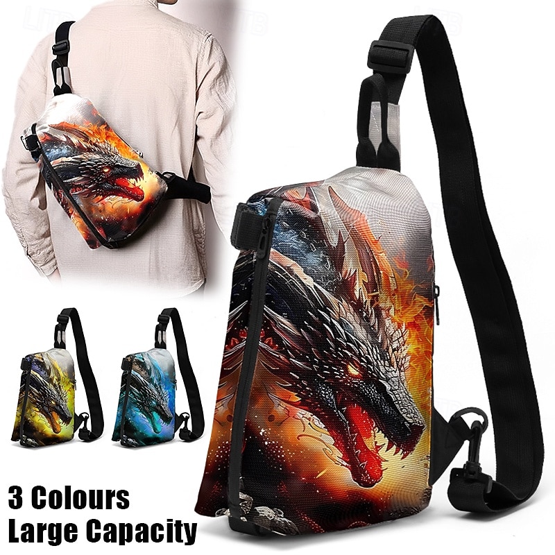 Dragon Print Crossbody Sling Bag with Adjustable Strap, Casual Lightweight Chest Bag for Men and Women, Perfect for Travel, Sports, and Outdoor Activities Yellow Blue Orange