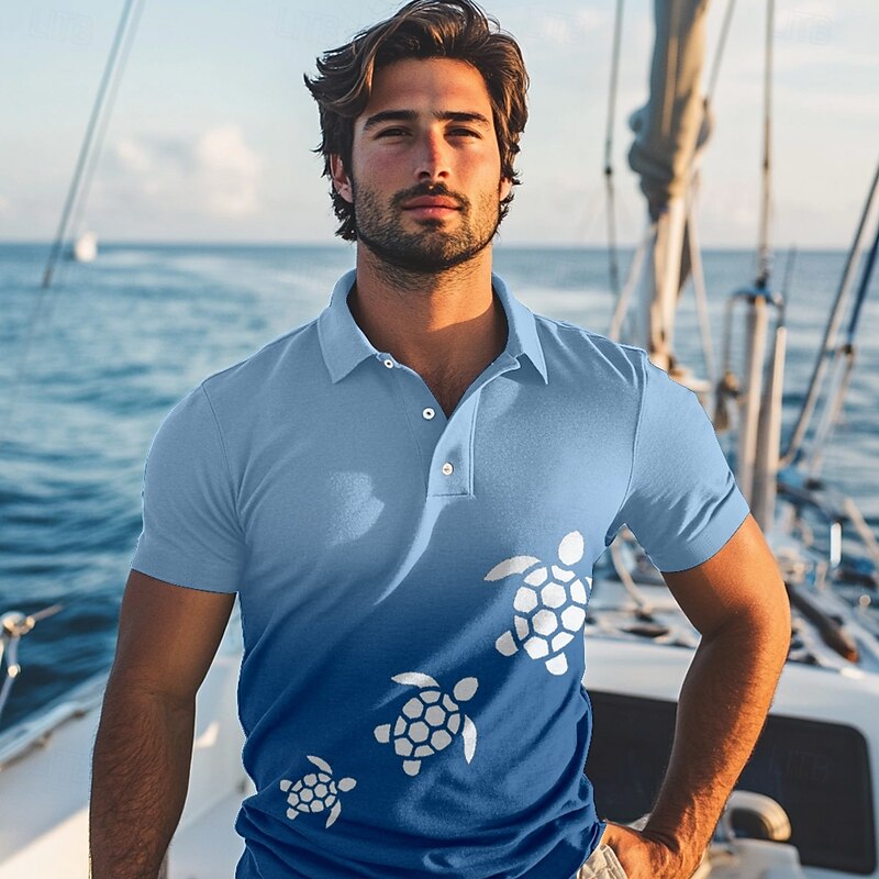 Kentucky Derby Men's Ombre Turtle Polo Short Sleeve Polo Shirts Collared Shirts Casual Resort Vacation Wear 3D Print Summer Spring Fall White Blue Dark Blue