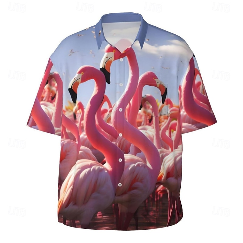 Men's Flamingo Summer Hawaiian Shirt Aloha Shirt Short Sleeve Hawaiian Resort Causal Casual Summer Spring Turndown Button Up Pink