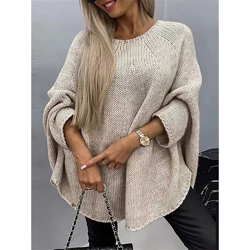 Women's Sweater Casual Soft Pure Color Chunky Crew Neck Knitted Long Sleeve Regular Tops Knit Outdoor Daily Weekend White Pink Fall Winter
