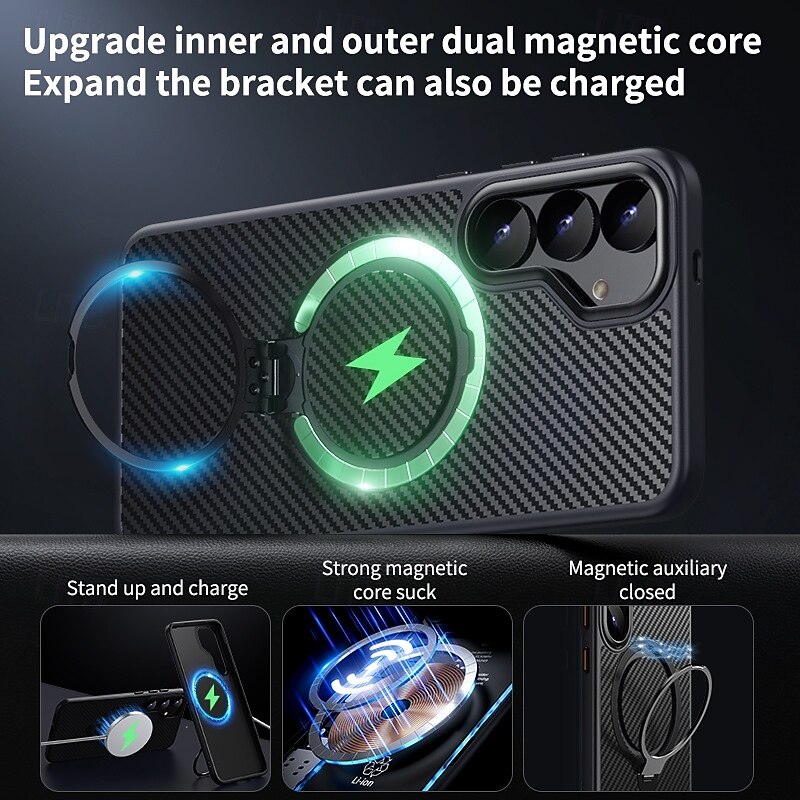 Phone Case For Samsung Galaxy S25 S24 Ultra Plus S23 Back Cover with Stand Holder Magnetic Support Wireless Charging Retro TPU PC2