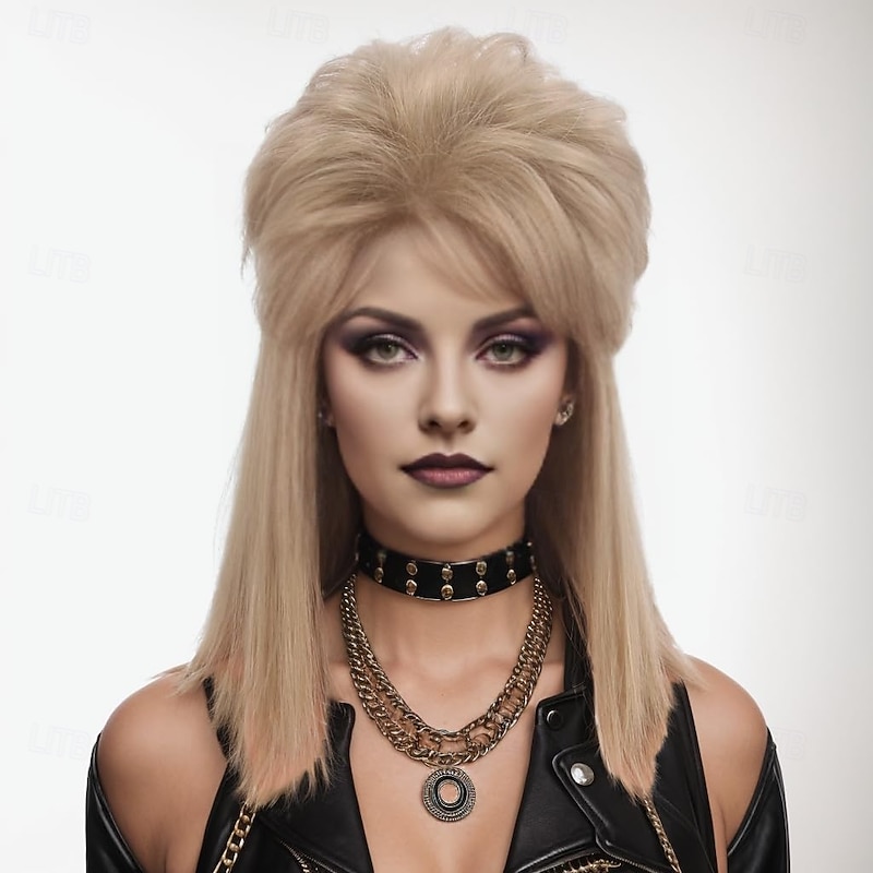 80s  Wig with Bangs for Women Mullet Disco Mens Womens Wig Long Curly Women Wigs for Man Lady Ladies Hippie Rocking 80s 90sThem Party Cosplay Costume Heat Resistant Hair For Carvinal Halloween Wigs2