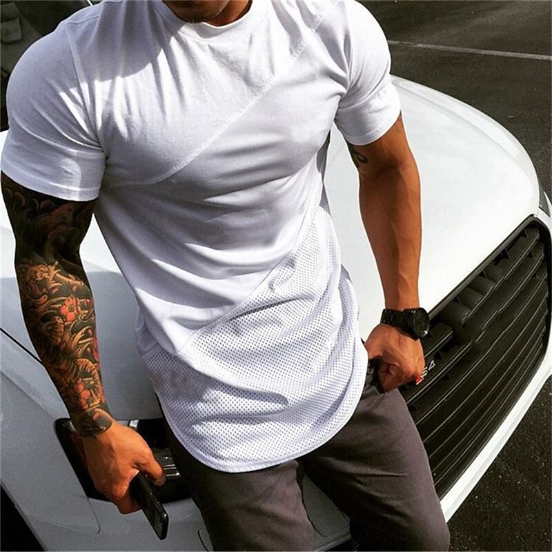 Men's Tee Mesh Tees for Men Short Sleeve Crewneck Summer Solid Color Mesh Quick Dry Sports & Outdoor Fitness Activewear Black White Top Tee for Men