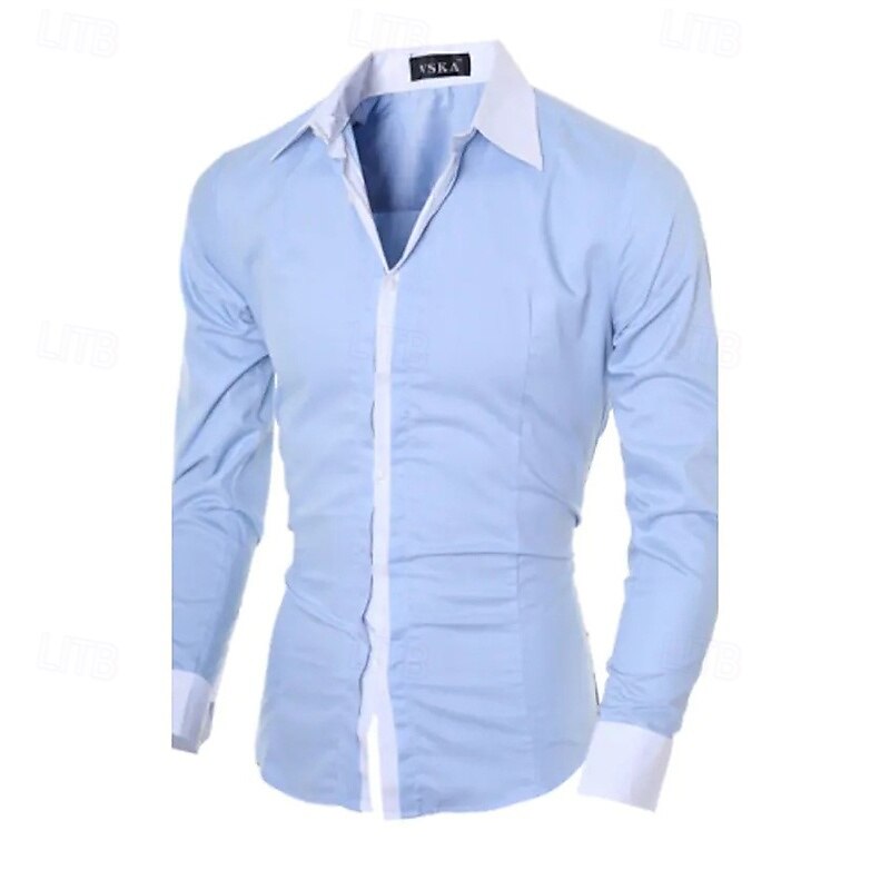 Men's Shirt Dress Shirt Button Up Shirt Color Block Wedding Party Black White Pink Light Sky Blue Long Sleeve Lapel Spring &  Fall Clothing Apparel3
