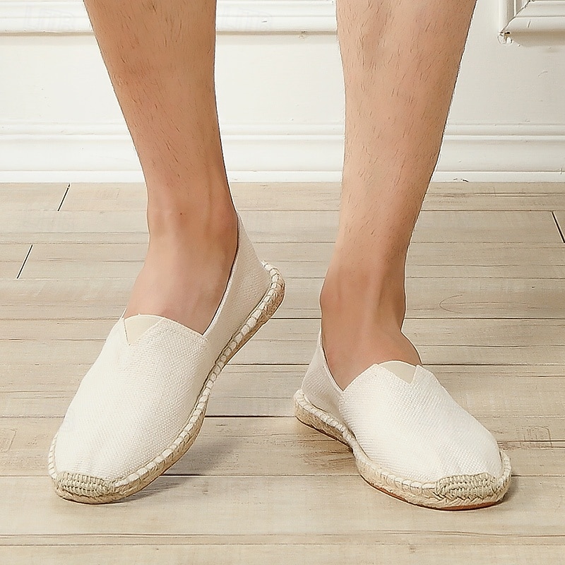 Men's Beige Canvas Espadrille Slip-On Shoes with Jute Rope Sole – Comfortable Summer Casual Footwear2