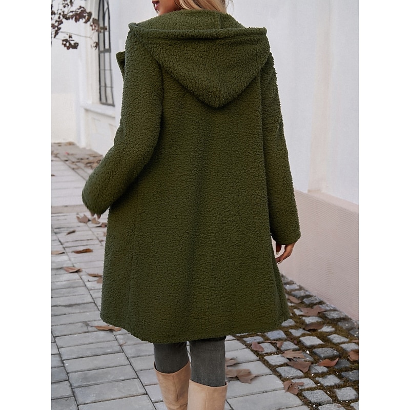 Women's Winter Coat Winter Jacket Outdoor Street Daily Fall Winter Long Coat Regular Fit Warm Breathable Comtemporary Stylish Jacket Long Sleeve Solid Color with Pockets Army Green3