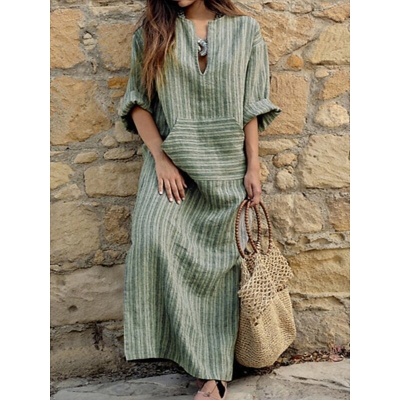 Women's Normal Maxi Dress Linen-Inspired Dresses Stylish Casual Vacation Daily Regular Fit Graphic Long Sleeve Crew Neck Red Green Gray Spring Fall4