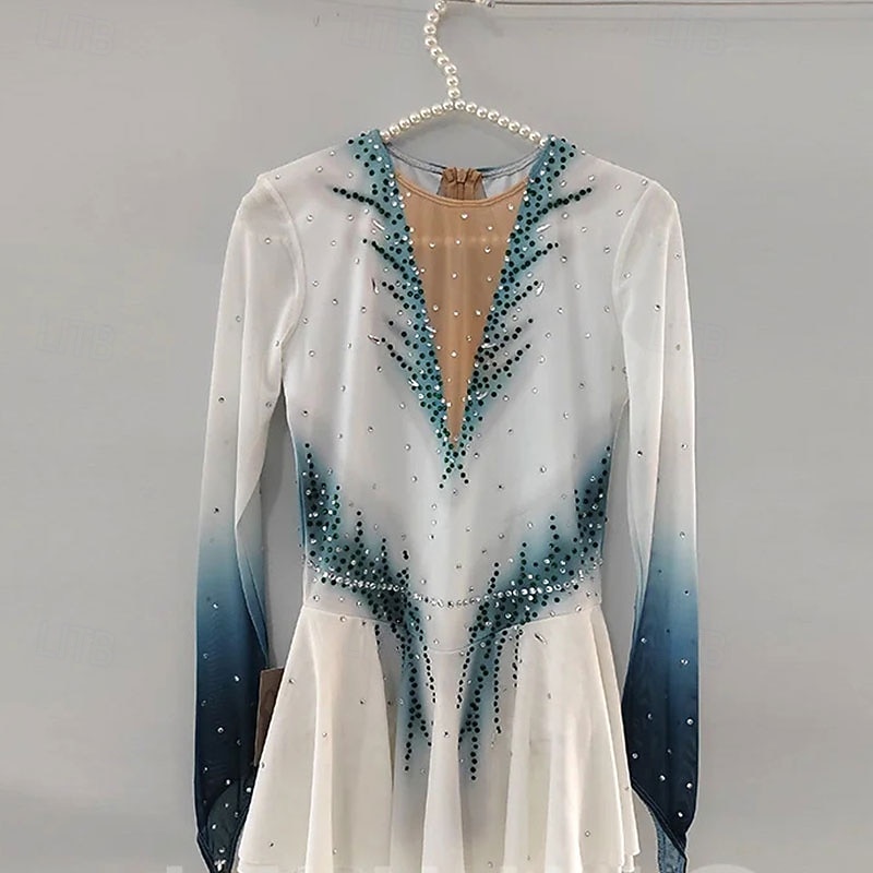 Figure Skating Dress Women's Girls' Ice Skating Dress Ink color High Elasticity Training Competition Skating Wear Classic Crystal / Rhinestone Long Sleeve Ice Skating Figure Skating3