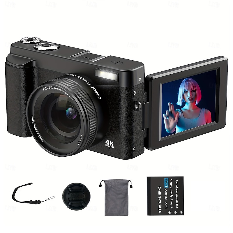 4K Digital Camera 48MP Camera Auto Focus Compact Digital Camera with Flash Light Point and Shoot Camera Small Digital Camera