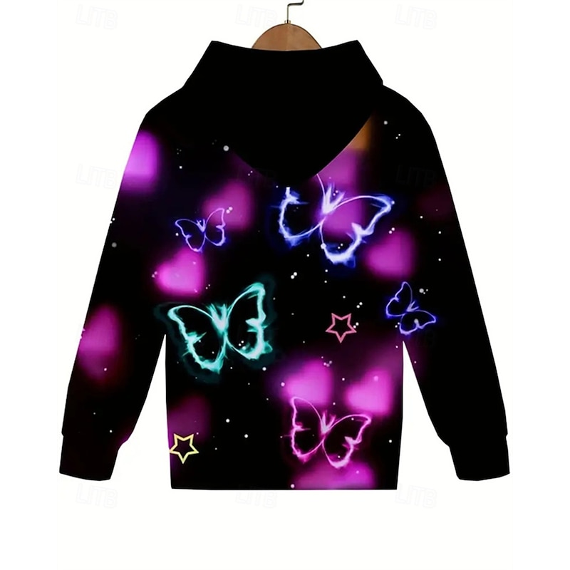 Girls' 3D Graphic Butterfly Hoodie Long Sleeve Spring Fall Fashion Streetwear Kids 4-12 Years Hooded Outdoor Casual Daily Regular Fit2