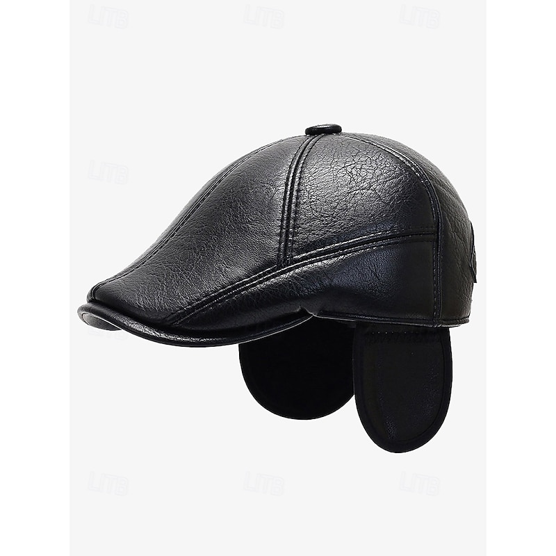 Men's Faux Leather Beret with Ear Flaps – Stylish Winter Hat with Ear Protection for Casual Wear and Outdoor Activities4