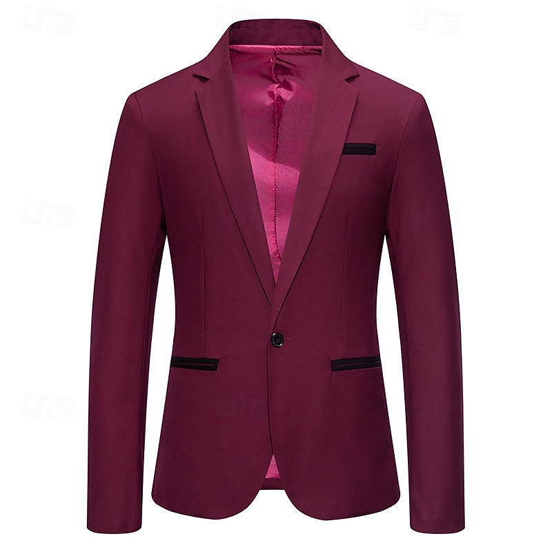 Men's Blazer Business Cocktail Party Wedding Party Fashion Casual Spring &  Fall Cotton Blend Color Block Patchwork Pocket Comfortable Single Breasted Blazer Black White Burgundy Blue2
