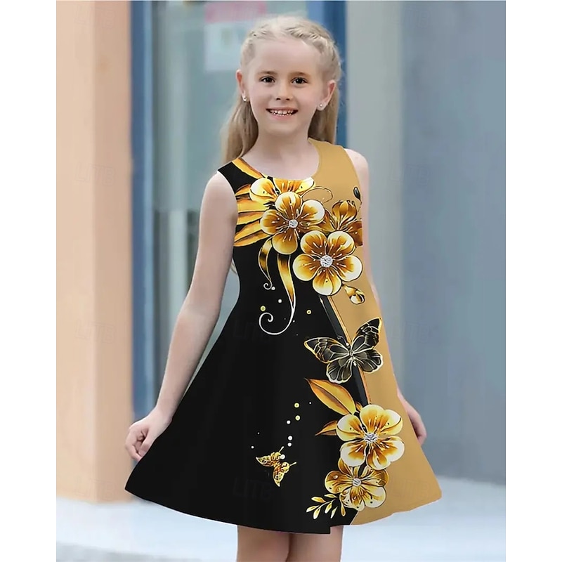 Easter Girls' 3D Graphic Flower Dress Sleeveless Summer Spring Vacation Daily Holiday Princess Beautiful Sweet Kids 4-12 Years Casual Dress A Line Dress Knee-length Regular Fit