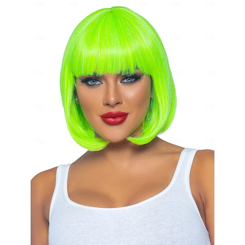 Women's 12 Inch Neon Short Bob Wig for Carnival Costume Party Fancy Dress Event