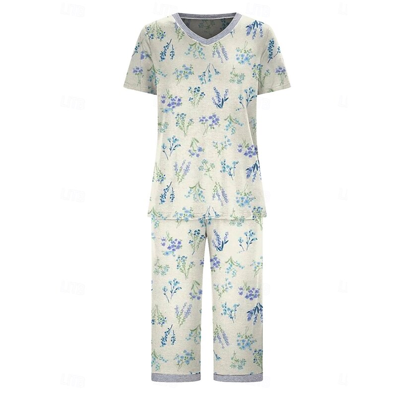 Women's Loungewear Pajama Set Casual Comfort Graphic Elastic Waist T Shirt Pant Home Daily Long Sleeve Crew Neck Purple Green Gray Fall Winter2