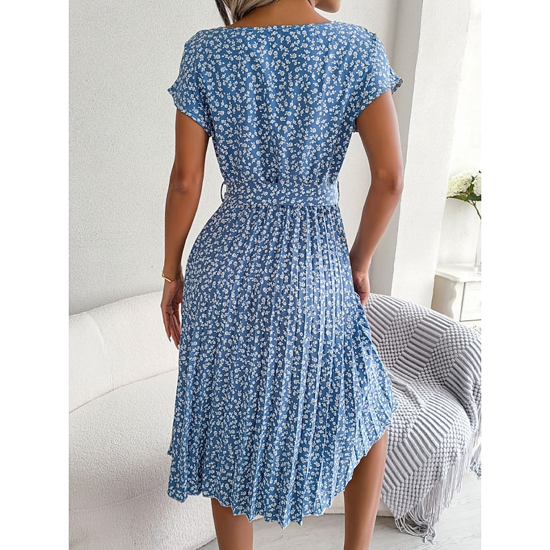 Women's Midi Dress Casual Dress A Line Dress Stylish Casual Vacation Daily Regular Fit Floral Short Sleeve Crew Neck Pink Light Blue Summer Spring2