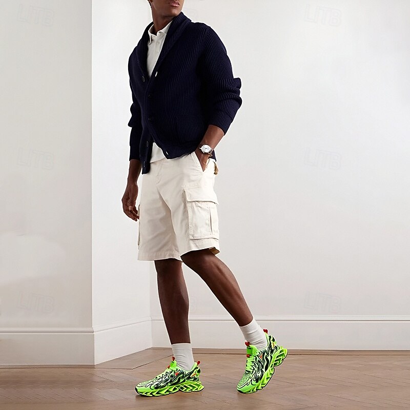 Men's Neon Green Flame Sneakers, Bold Wave Design with Breathable Upper and Cushioned Sole, Perfect for Streetwear and Active Lifestyle2