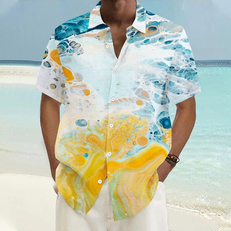 Men's Sea Summer Hawaiian Shirt Aloha Shirt Long Sleeve Hawaiian Resort Vacation Casual Summer Spring Stand Collar Yellow