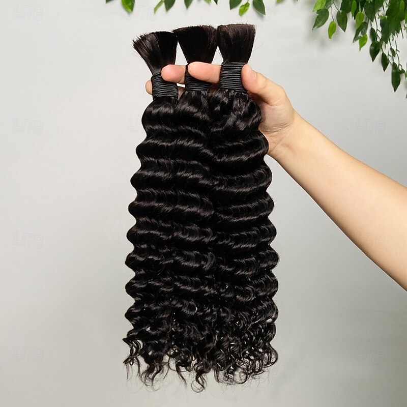Natural Color No Weft Remy Bulk Hair 3 Bundle Of Human Hair 10-28 Inches