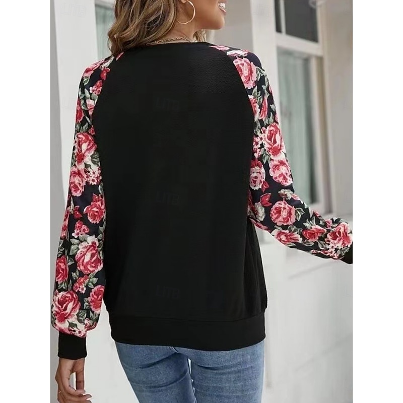 Women's Valentine Pullover Sweatshirt Floral Regular Tops Long Sleeve Crew Neck Print Regular Fit Street Casual Dailywear Black Wine Spring Fall2