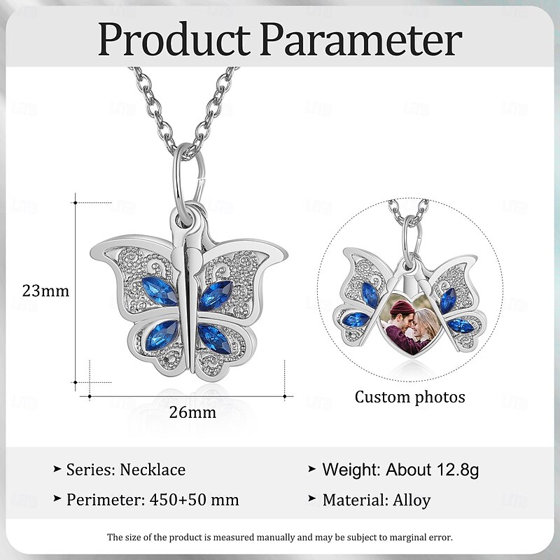 Personalized Butterfly Heart Necklace Custom Best Gift for Mom – Photo Jewelry Gift for Women, Hidden Photo Slot, Ideal Wedding or Anniversary Gift2