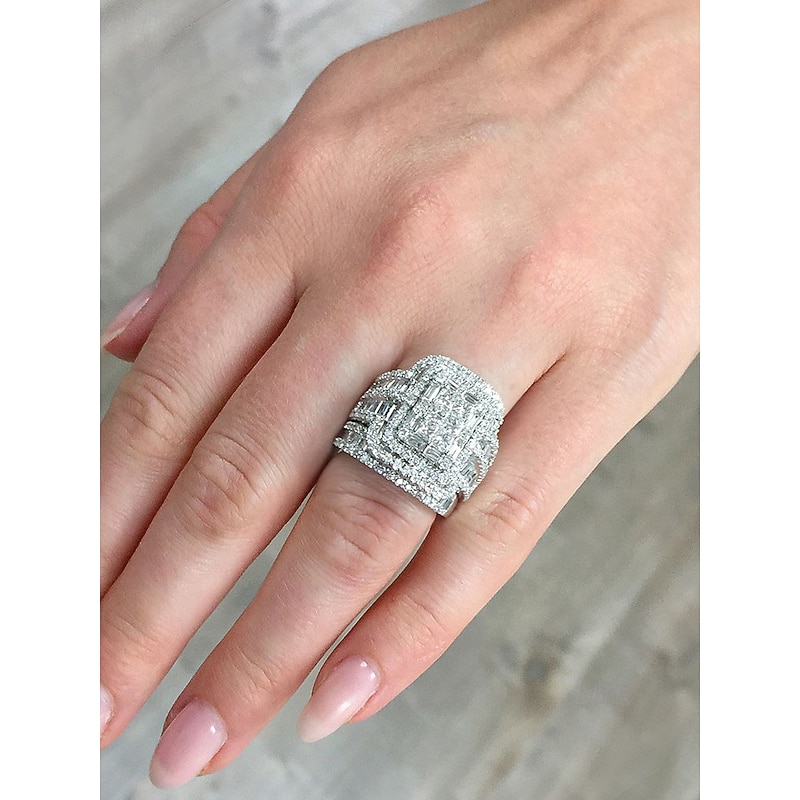 Luxury Square-Cut Simulated Diamond Ring with Multi-Layer Design – Statement Jewelry for Women, Perfect for Weddings, Engagements, and Special Occasions