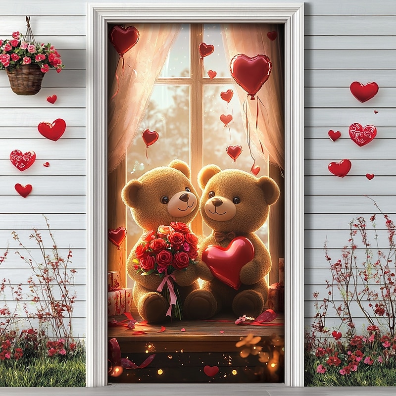 Wedding Outdoor Decorations Door Covers Door Tapestry Door Curtain Decoration Backdrop Indoor/Outdoor Door Banner for Front Door Farmhouse Heart Cycle2