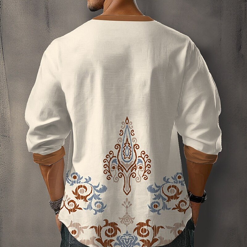 Men's Florals Casual Shirt Button Up Shirt Long Sleeve Fashion Casual Causal Casual Summer Spring V Neck Buttons Yellow2