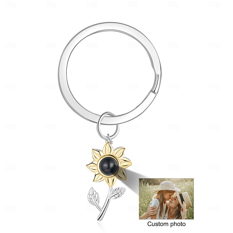 Personalized Sunflower Projection Keychain Custom Best Gift for Mom - Photo Keychain with Embedded Projection Stone, Romantic Wedding Gift for Her, Mother's Day Gift for Mom3