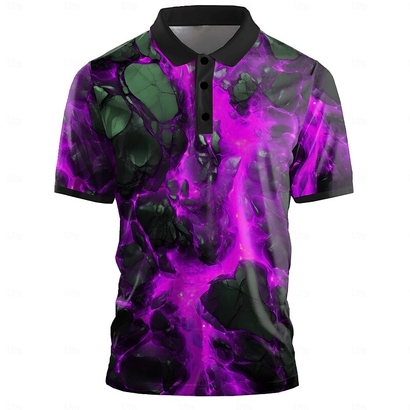 Men's Graphic Geometric Golf Shirt Short Sleeve Polo Shirts Collared Shirts Casual Dark School Outdoor Street Dailywear 3D Print Summer Yellow Red Purple2