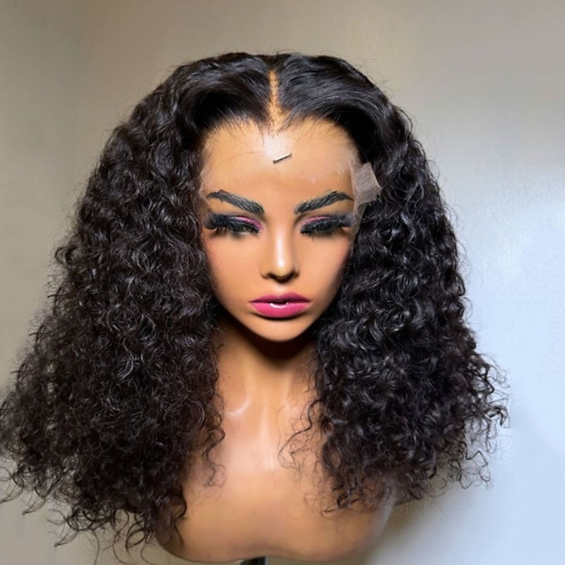 Human Hair 5x5 Closure 13x4 Lace Front Wig Free Part Brazilian Hair Curly Water Wave Black Wig 130% 150% Density Glueless Pre-Plucked For Women Long Human Hair Lace Wig3