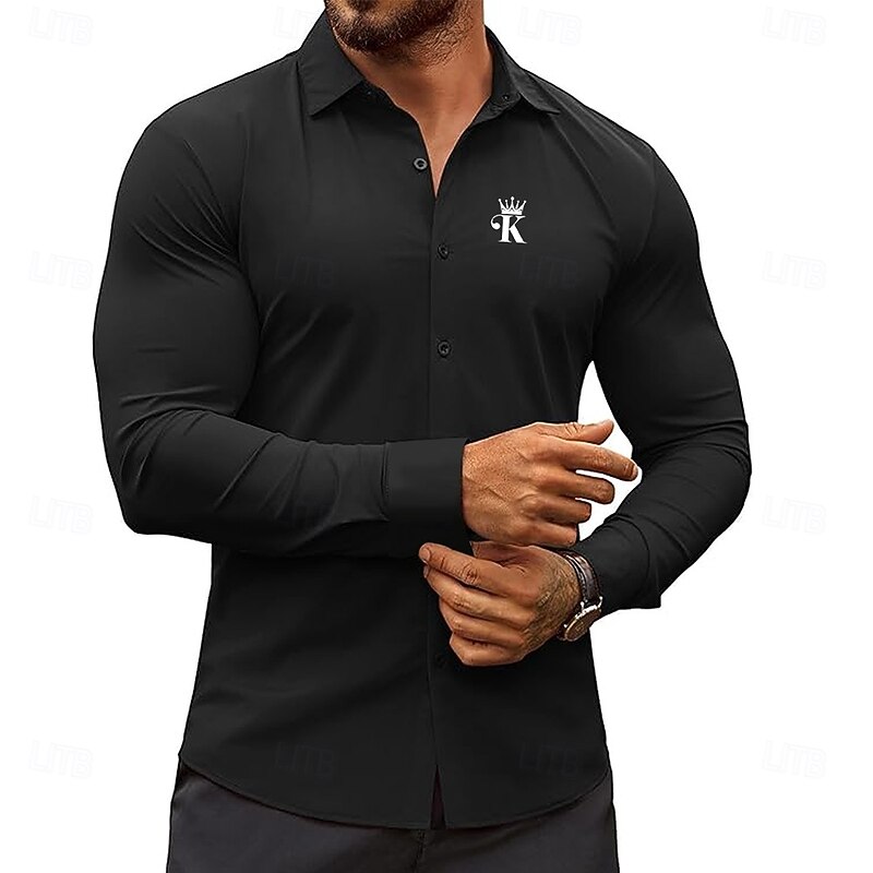 Men's Quotes & Sayings Tiaras & Crowns Dress Shirt Casual Shirt Button Up Shirt Long Sleeve Business Casual Formal Business Casual Spring Fall Turndown Button Up Black