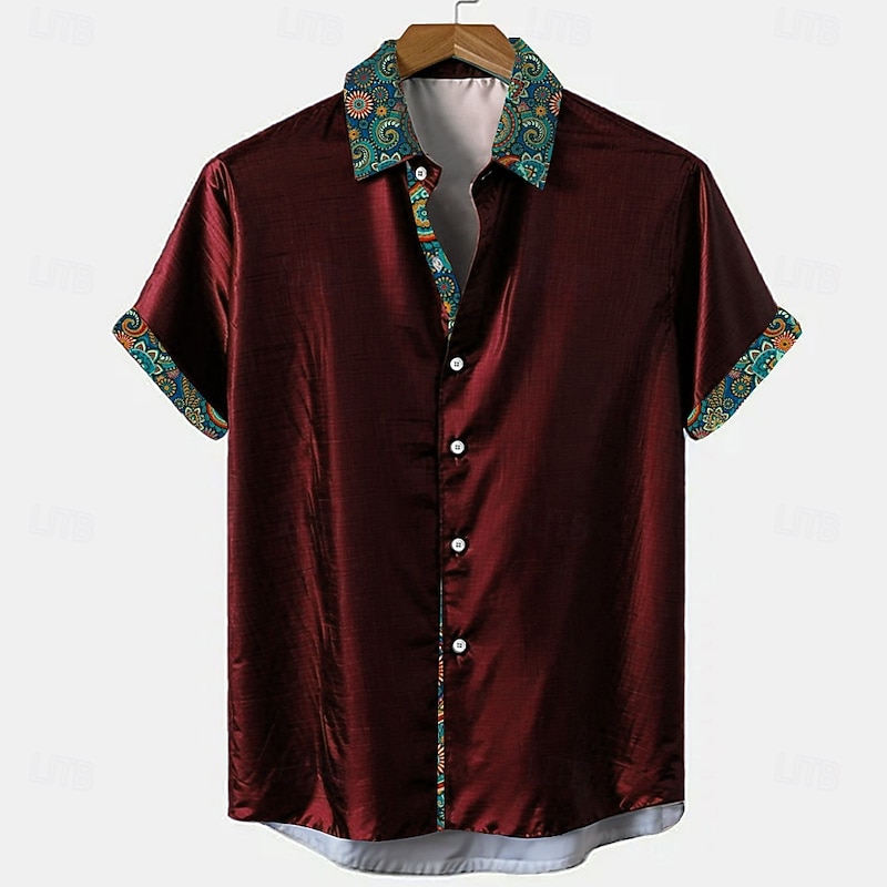 Men's Paisley Button Up Shirt Short Sleeve Fashion Casual Party Casual Summer Spring Turndown Button Up Red Blue4