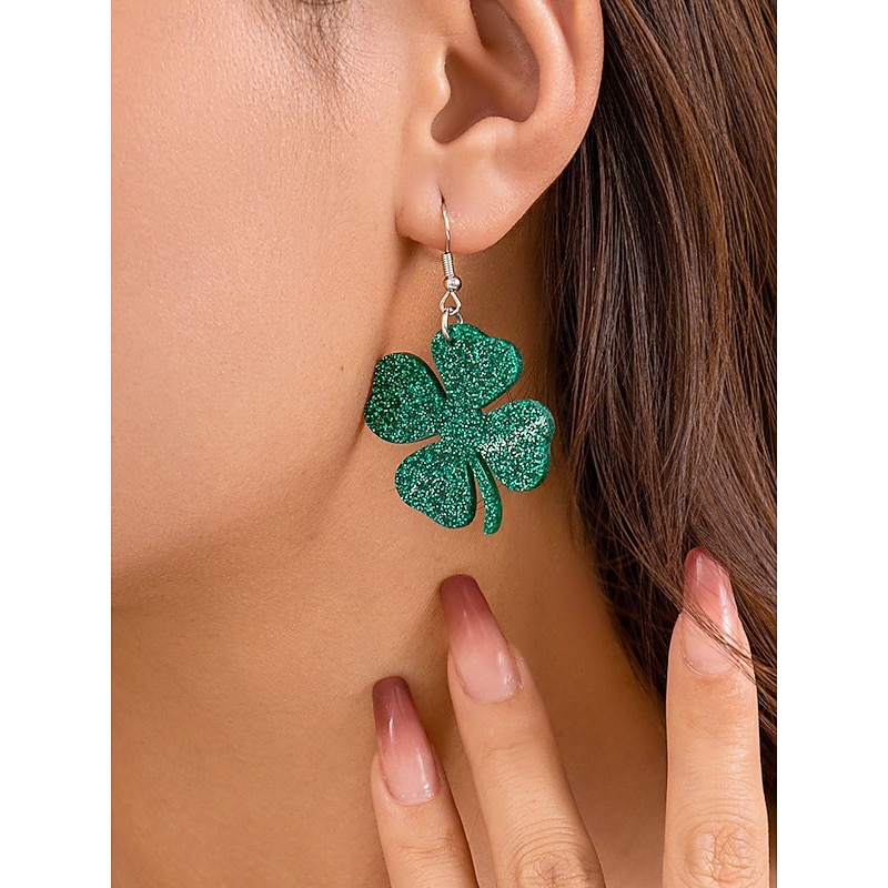 Glitter Shamrock Drop Earrings – Festive St. Patrick's Day Jewelry for Women, Lightweight Dangle Design for Celebrations and Everyday Wear2