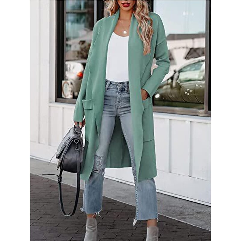 Women's Dressy Dusters Dressy Jackets Casual Jacket Outdoor Dailywear Fall Winter Regular Coat Regular Fit Windproof Warm Comfortable Breathable Fashion Jacket Long Sleeve Solid Color Pocket Blue