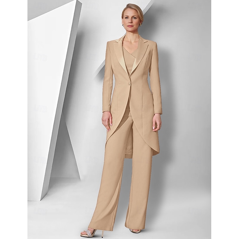 Women's 3 Pieces Suits Formal Wedding Guest Stretch Fabric Elegant Long Sleeve Floor Length Notched Lapels Single Breasted3