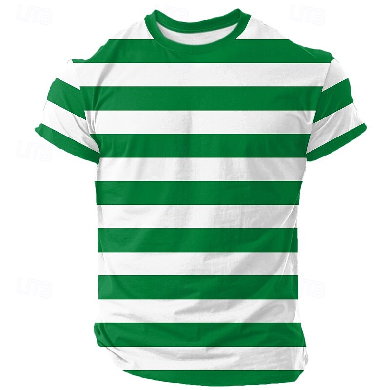 Mens Green White Striped Short Sleeve T-Shirt2