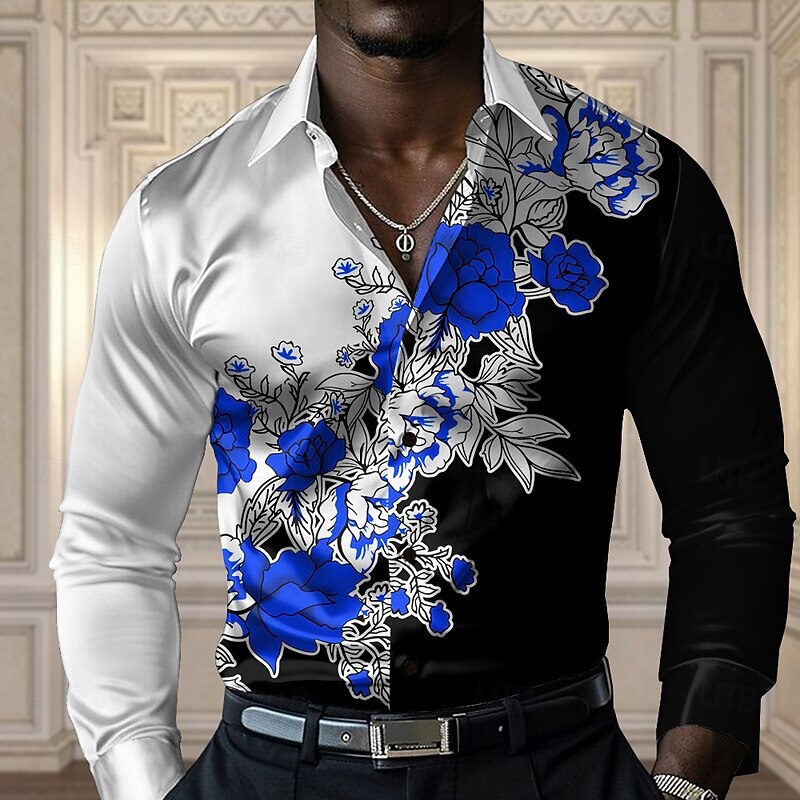 Men's Floral Casual Shirt Button Up Shirt Long Sleeve Casual Party Gift Casual Spring Fall Turndown Button Up Yellow Red Blue Green Gray2