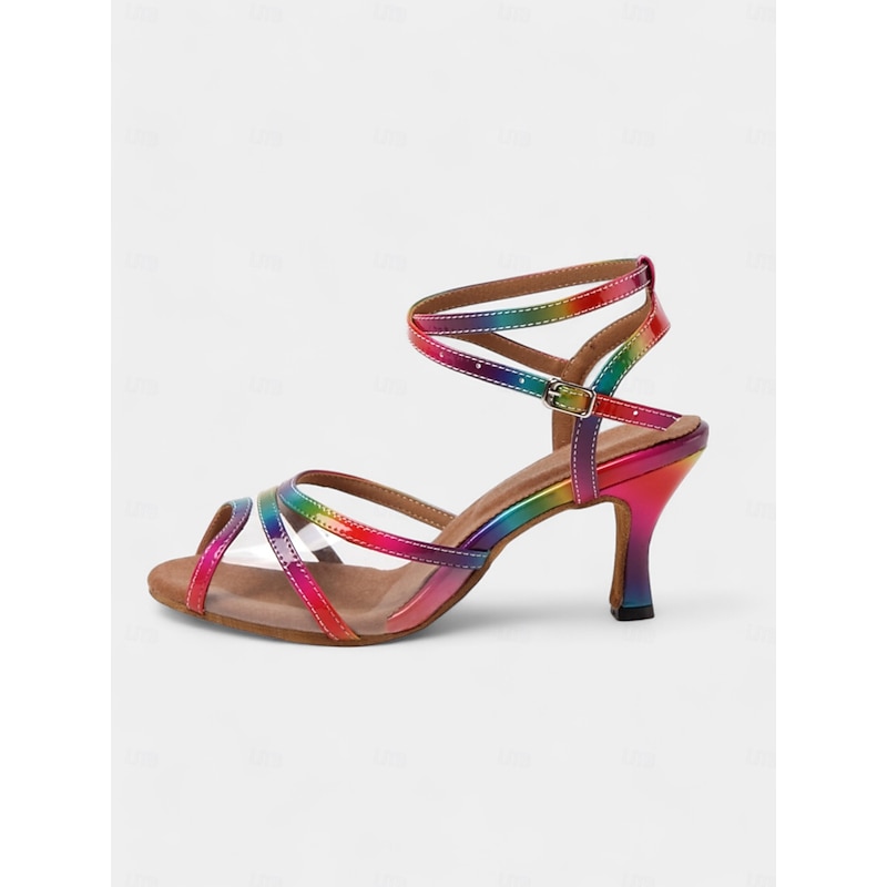 Women's Vibrant Colorful Latin Dance Shoes with Soft Suede Sole and Clear Strap | Perfect for Practice and Performances3