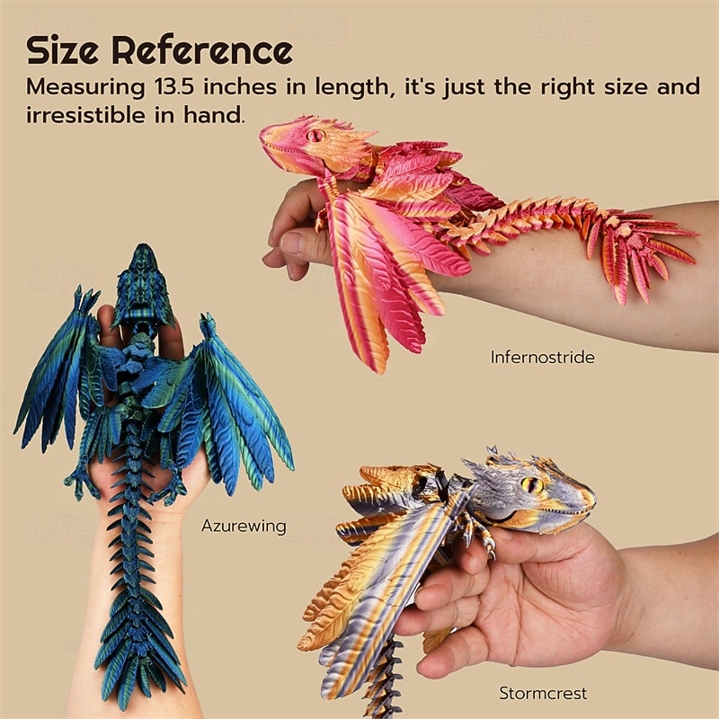 Feathered Wyvern Dragon 3D Printed Dragon Articulated Dragon Fidget Dragon 3D Printed Toys Desktop Pet2