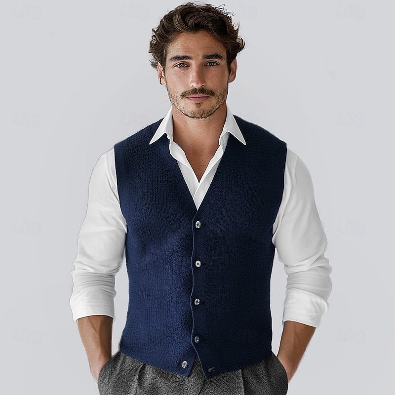 Men's 100% Cashmere Cardigan Vest Knit Button Up V Neck Knitwear Elegant School Formal Clothing Apparel Spring Fall Black Navy Blue S M L